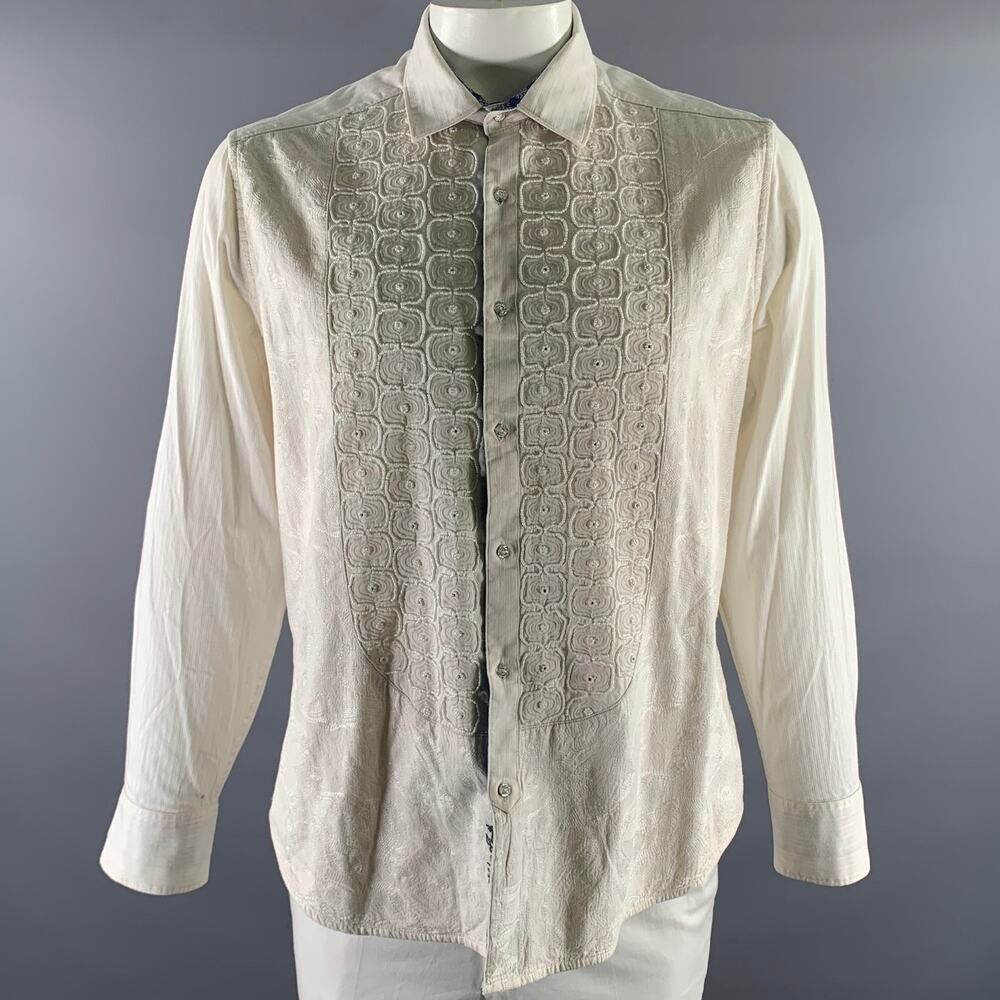 ROBERT GRAHAM Size XL Cream Bedded Tuxedo Cotton Long Sleeve Shirt
